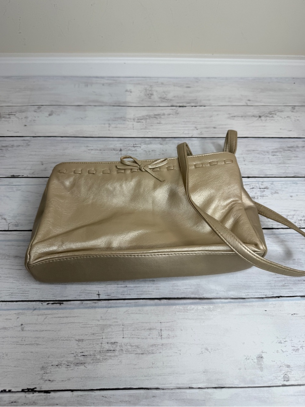 Worthington Metallic Gold Shoulder Bag with Bow Trim